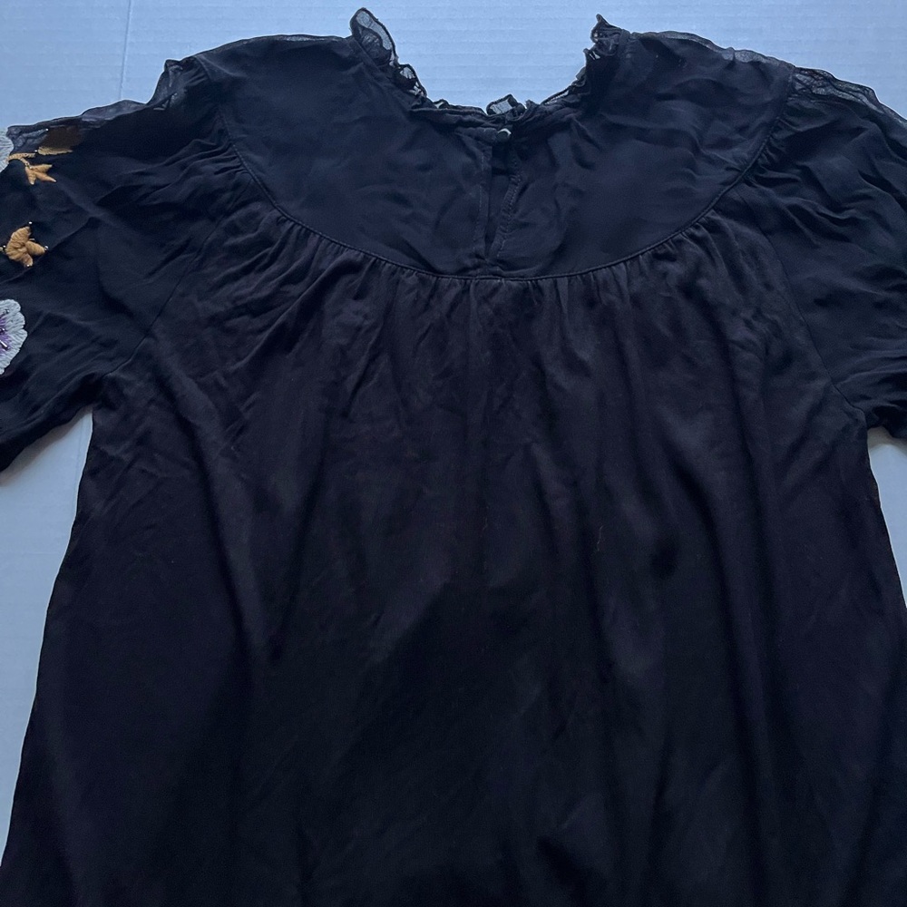 Akemi + Kin Louise Black Floral Embroidery Sheer Long Sleeve Boho Peasant Top - Picture 12 of 16